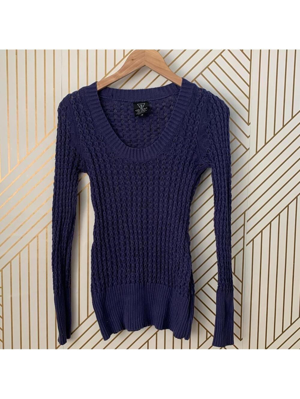 Guess 100% cotton Y2K waffle knit ribbed  scoop neck fitted Sweater 2000s 90s M